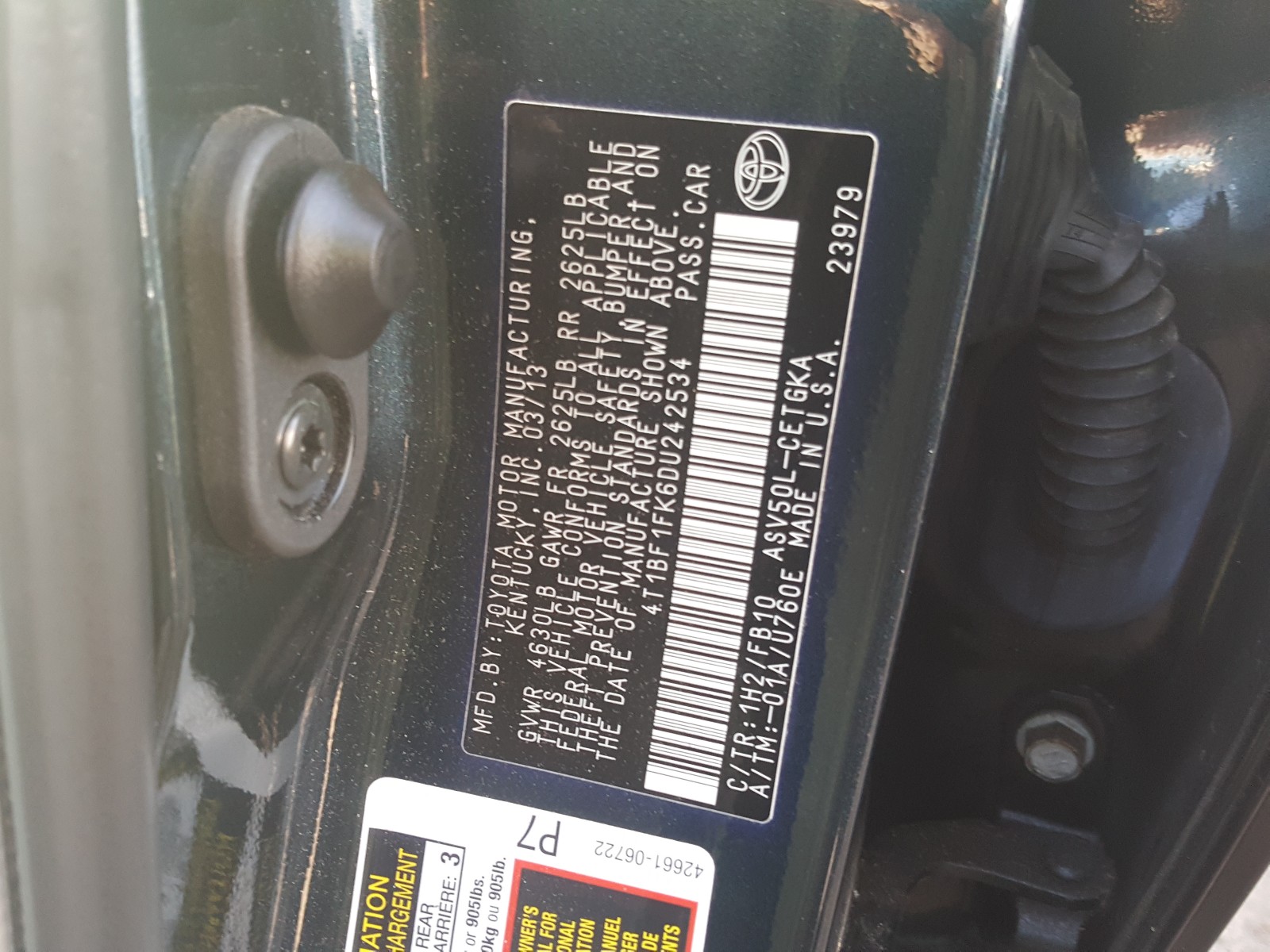 Photo 9 VIN: 4T1BF1FK6DU242534 - TOYOTA CAMRY L 