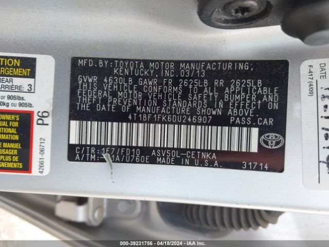 Photo 8 VIN: 4T1BF1FK6DU246907 - TOYOTA CAMRY 