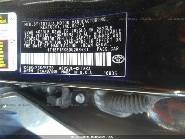 Photo 8 VIN: 4T1BF1FK6DU266431 - TOYOTA CAMRY 