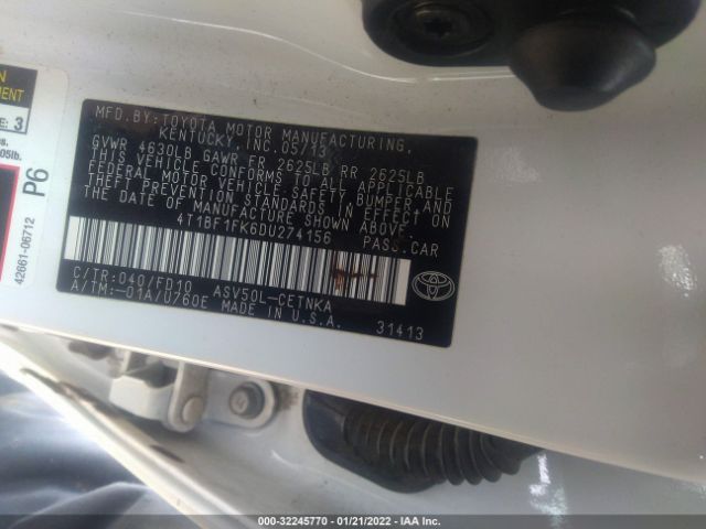 Photo 8 VIN: 4T1BF1FK6DU274156 - TOYOTA CAMRY 