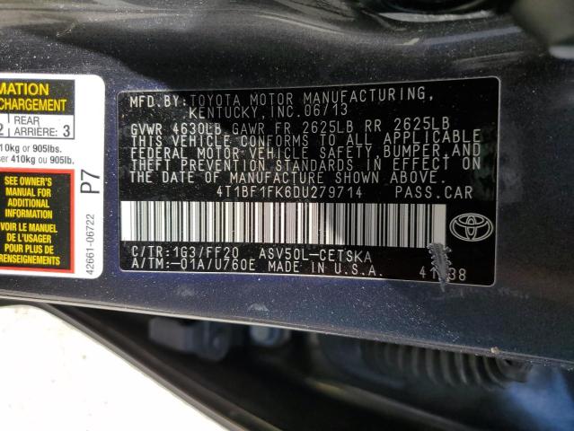 Photo 11 VIN: 4T1BF1FK6DU279714 - TOYOTA CAMRY L 