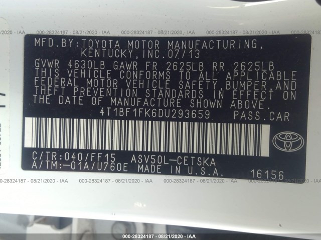 Photo 8 VIN: 4T1BF1FK6DU293659 - TOYOTA CAMRY 