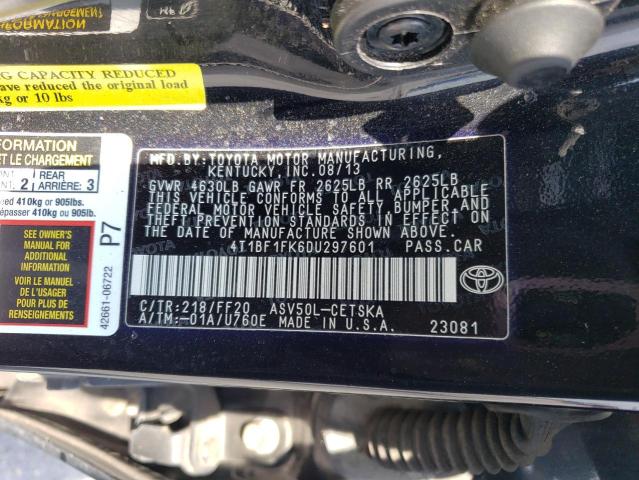 Photo 11 VIN: 4T1BF1FK6DU297601 - TOYOTA CAMRY L 