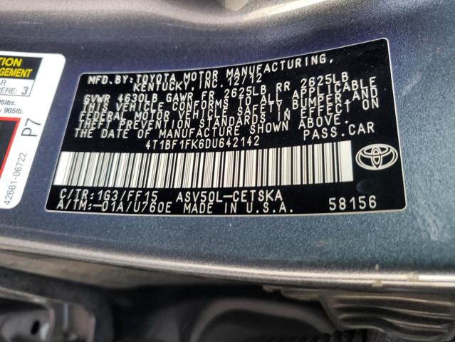 Photo 12 VIN: 4T1BF1FK6DU642142 - TOYOTA CAMRY L 