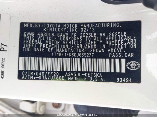 Photo 8 VIN: 4T1BF1FK6DU655277 - TOYOTA CAMRY 