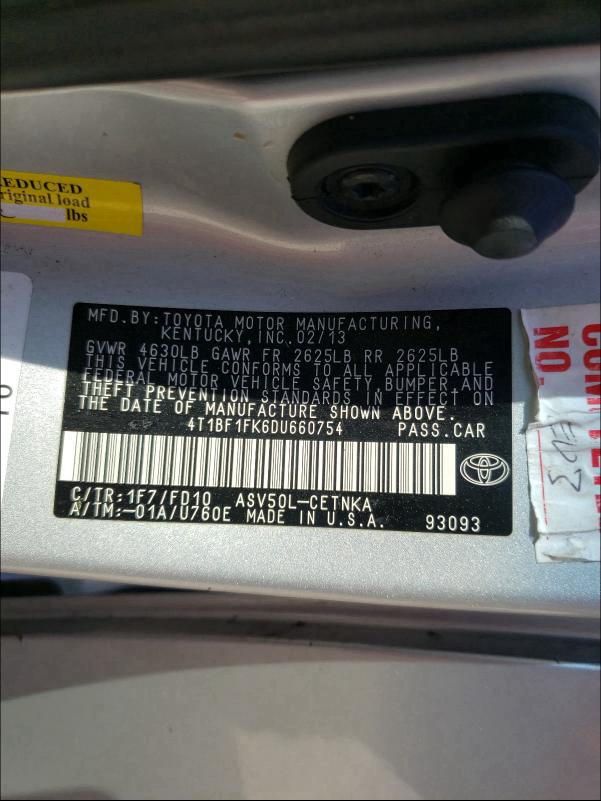 Photo 9 VIN: 4T1BF1FK6DU660754 - TOYOTA CAMRY L 