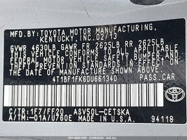 Photo 8 VIN: 4T1BF1FK6DU661340 - TOYOTA CAMRY 