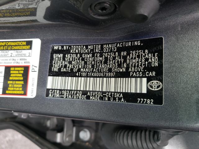 Photo 9 VIN: 4T1BF1FK6DU679997 - TOYOTA CAMRY L 