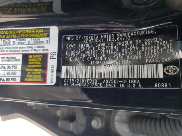 Photo 9 VIN: 4T1BF1FK6DU681684 - TOYOTA CAMRY L 