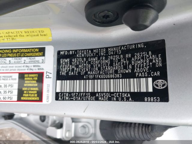 Photo 8 VIN: 4T1BF1FK6DU686383 - TOYOTA CAMRY 