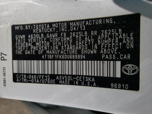 Photo 9 VIN: 4T1BF1FK6DU689994 - TOYOTA CAMRY L 