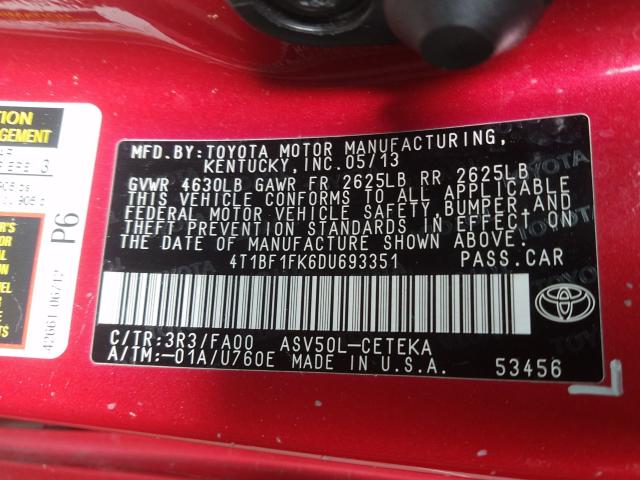 Photo 9 VIN: 4T1BF1FK6DU693351 - TOYOTA CAMRY L 