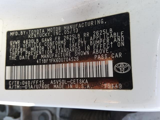 Photo 9 VIN: 4T1BF1FK6DU704526 - TOYOTA CAMRY L 