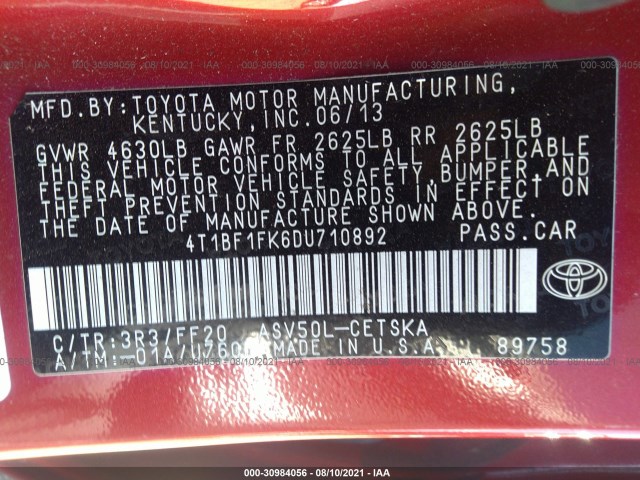 Photo 8 VIN: 4T1BF1FK6DU710892 - TOYOTA CAMRY 