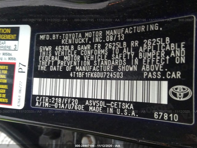 Photo 8 VIN: 4T1BF1FK6DU724503 - TOYOTA CAMRY 