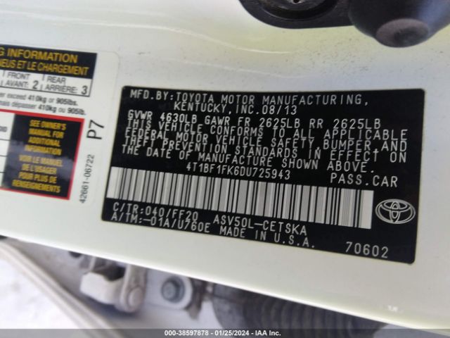 Photo 8 VIN: 4T1BF1FK6DU725943 - TOYOTA CAMRY 