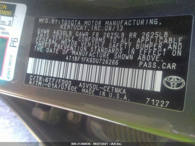 Photo 8 VIN: 4T1BF1FK6DU726266 - TOYOTA CAMRY 