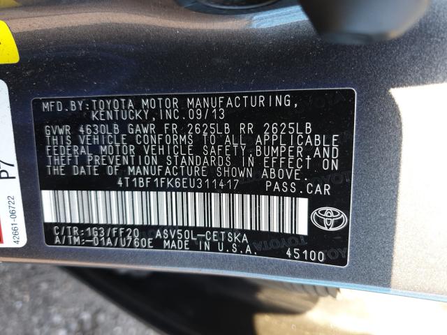 Photo 9 VIN: 4T1BF1FK6EU311417 - TOYOTA CAMRY L 