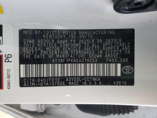 Photo 9 VIN: 4T1BF1FK6EU314253 - TOYOTA CAMRY L 