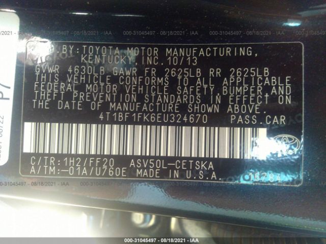 Photo 8 VIN: 4T1BF1FK6EU324670 - TOYOTA CAMRY 