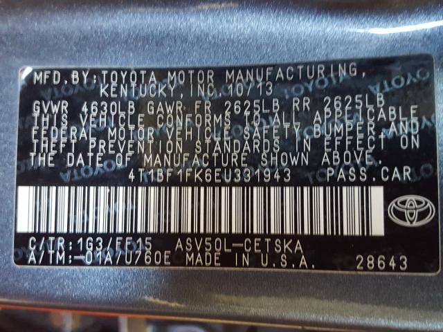 Photo 9 VIN: 4T1BF1FK6EU331943 - TOYOTA CAMRY L 