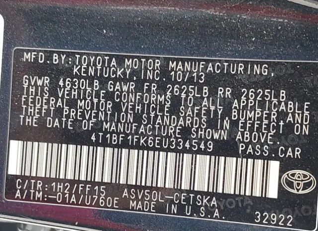 Photo 8 VIN: 4T1BF1FK6EU334549 - TOYOTA CAMRY 