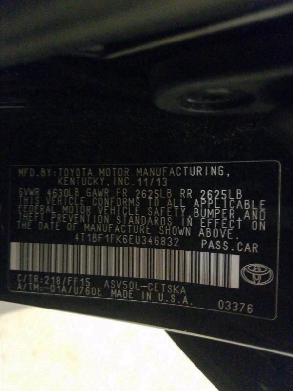 Photo 9 VIN: 4T1BF1FK6EU346832 - TOYOTA CAMRY L 