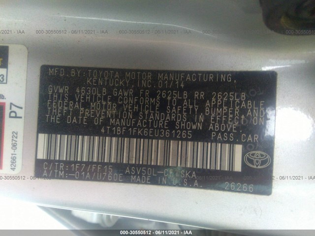 Photo 8 VIN: 4T1BF1FK6EU361265 - TOYOTA CAMRY 