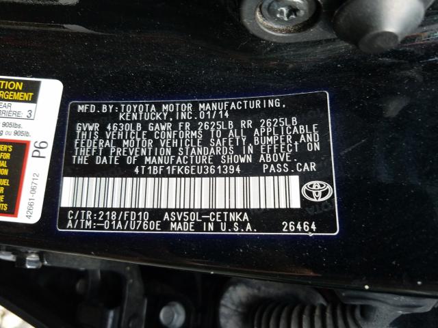 Photo 9 VIN: 4T1BF1FK6EU361394 - TOYOTA CAMRY 