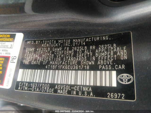 Photo 8 VIN: 4T1BF1FK6EU361718 - TOYOTA CAMRY 