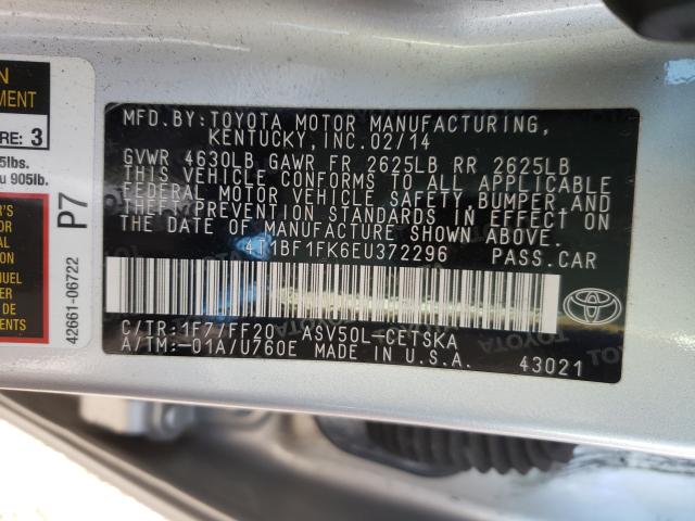 Photo 9 VIN: 4T1BF1FK6EU372296 - TOYOTA CAMRY L 