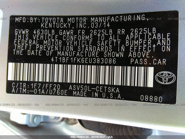 Photo 8 VIN: 4T1BF1FK6EU383086 - TOYOTA CAMRY 