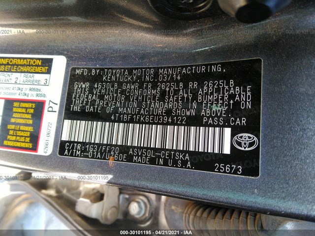 Photo 8 VIN: 4T1BF1FK6EU394122 - TOYOTA CAMRY 