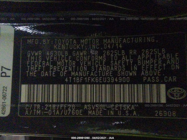 Photo 8 VIN: 4T1BF1FK6EU394900 - TOYOTA CAMRY 