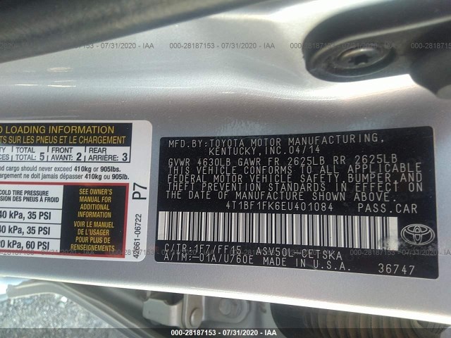 Photo 8 VIN: 4T1BF1FK6EU401084 - TOYOTA CAMRY 