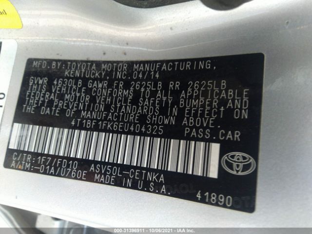 Photo 8 VIN: 4T1BF1FK6EU404325 - TOYOTA CAMRY 