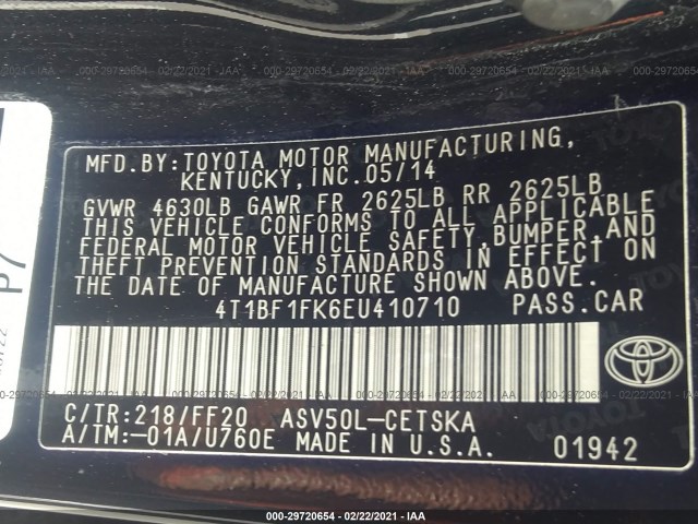 Photo 8 VIN: 4T1BF1FK6EU410710 - TOYOTA CAMRY 