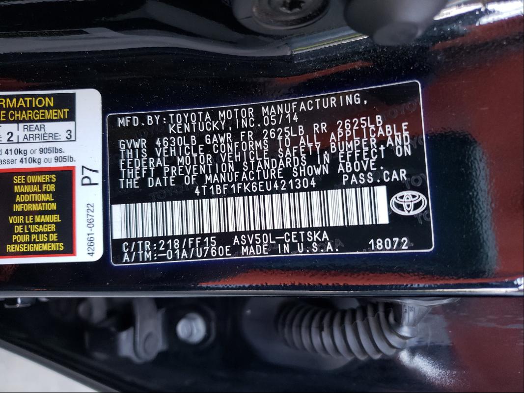 Photo 9 VIN: 4T1BF1FK6EU421304 - TOYOTA CAMRY L 