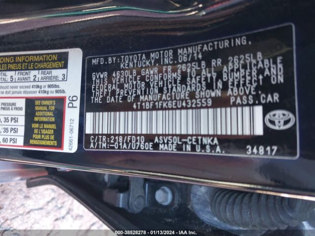 Photo 8 VIN: 4T1BF1FK6EU432559 - TOYOTA CAMRY 