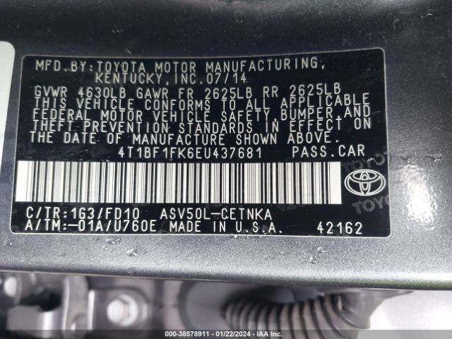 Photo 8 VIN: 4T1BF1FK6EU437681 - TOYOTA CAMRY 