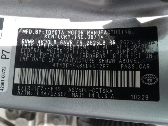 Photo 9 VIN: 4T1BF1FK6EU451287 - TOYOTA CAMRY L 