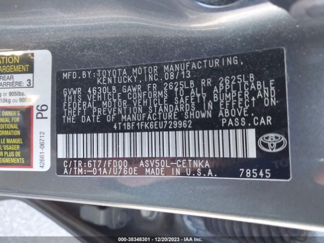 Photo 8 VIN: 4T1BF1FK6EU729962 - TOYOTA CAMRY 