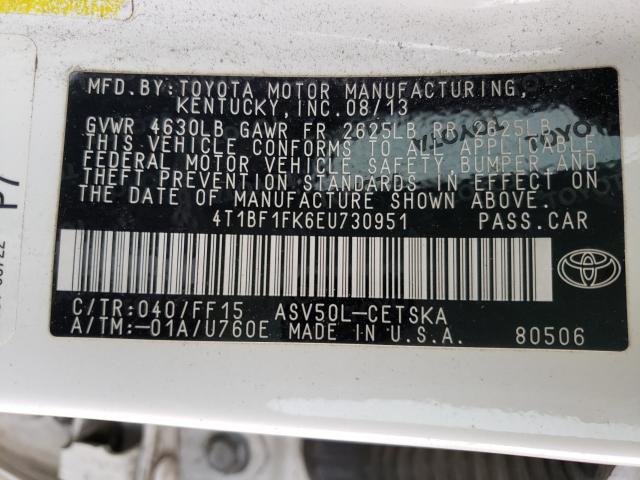 Photo 9 VIN: 4T1BF1FK6EU730951 - TOYOTA CAMRY L 