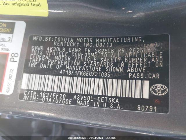 Photo 8 VIN: 4T1BF1FK6EU731095 - TOYOTA CAMRY 