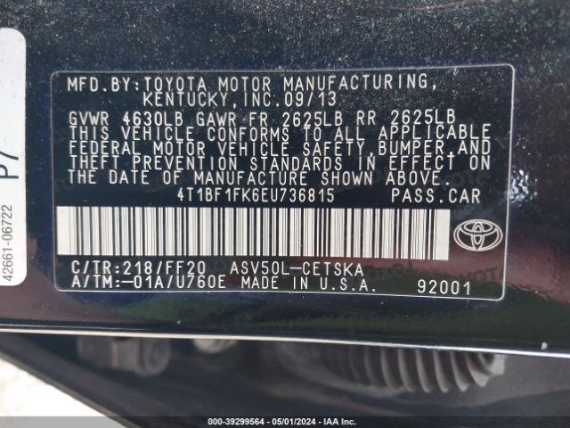 Photo 8 VIN: 4T1BF1FK6EU736815 - TOYOTA CAMRY 