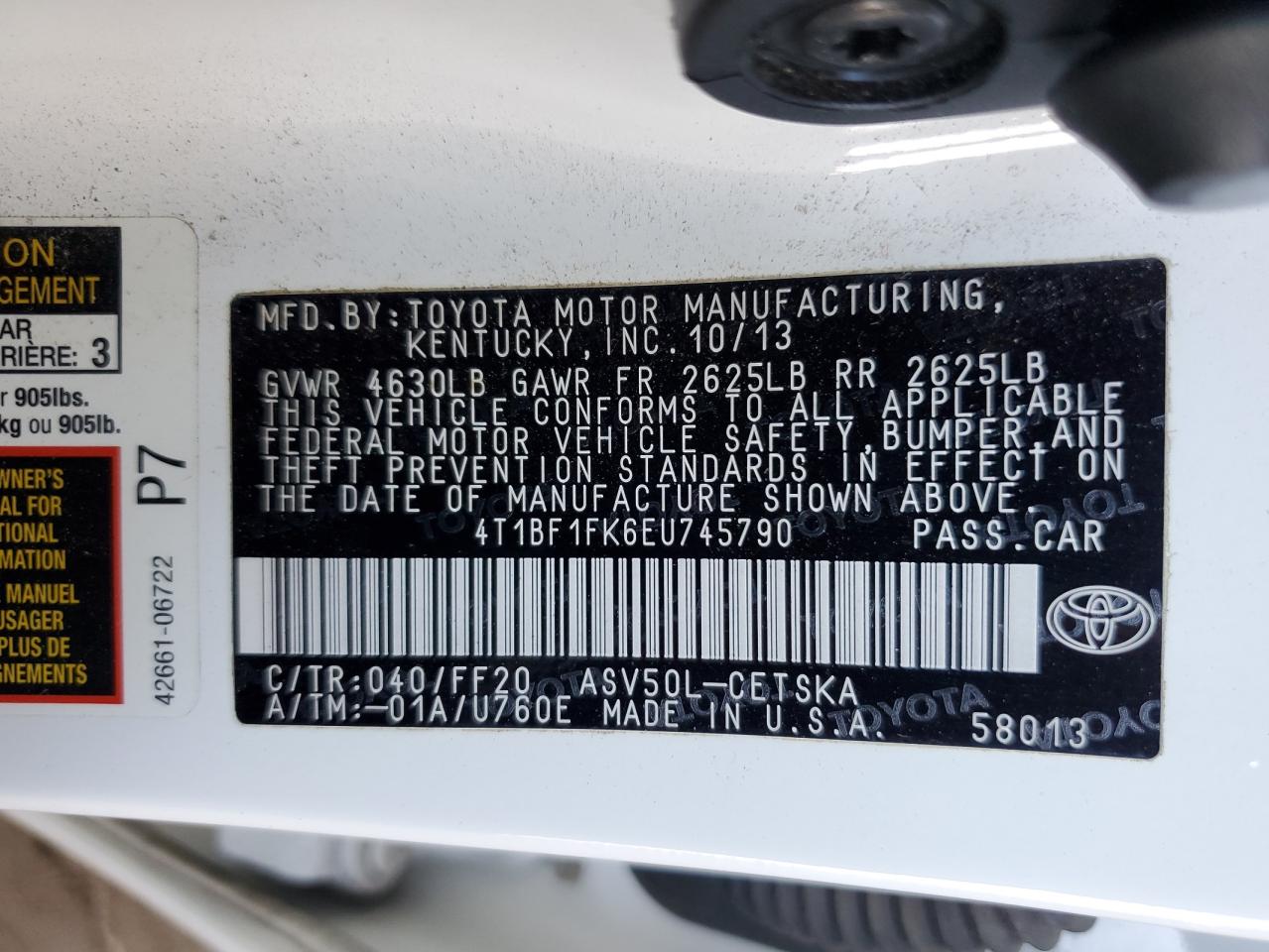 Photo 12 VIN: 4T1BF1FK6EU745790 - TOYOTA CAMRY 