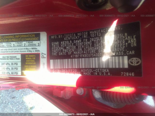 Photo 8 VIN: 4T1BF1FK6EU754327 - TOYOTA CAMRY 