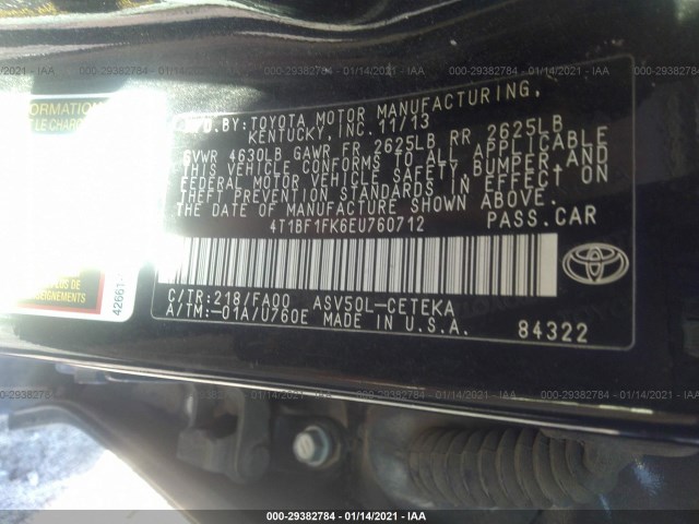 Photo 8 VIN: 4T1BF1FK6EU760712 - TOYOTA CAMRY 