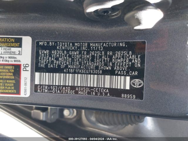 Photo 8 VIN: 4T1BF1FK6EU763058 - TOYOTA CAMRY 