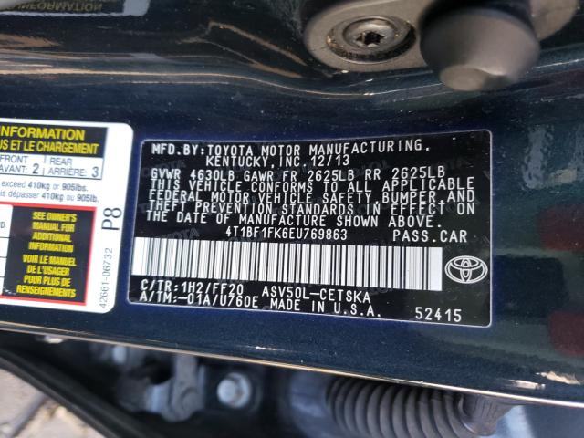 Photo 9 VIN: 4T1BF1FK6EU769863 - TOYOTA CAMRY L 